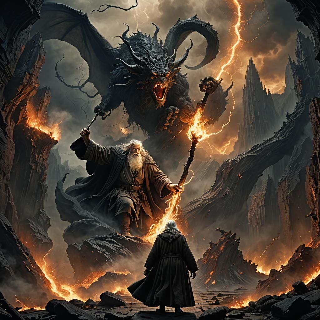 Epic Gandalf vs Balrog Cinematic Digital Painting