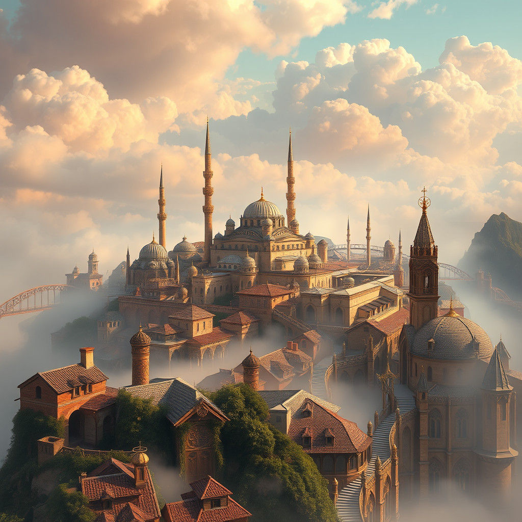 Enchanted Cityscape: A Majestic Digital Dreamscape
