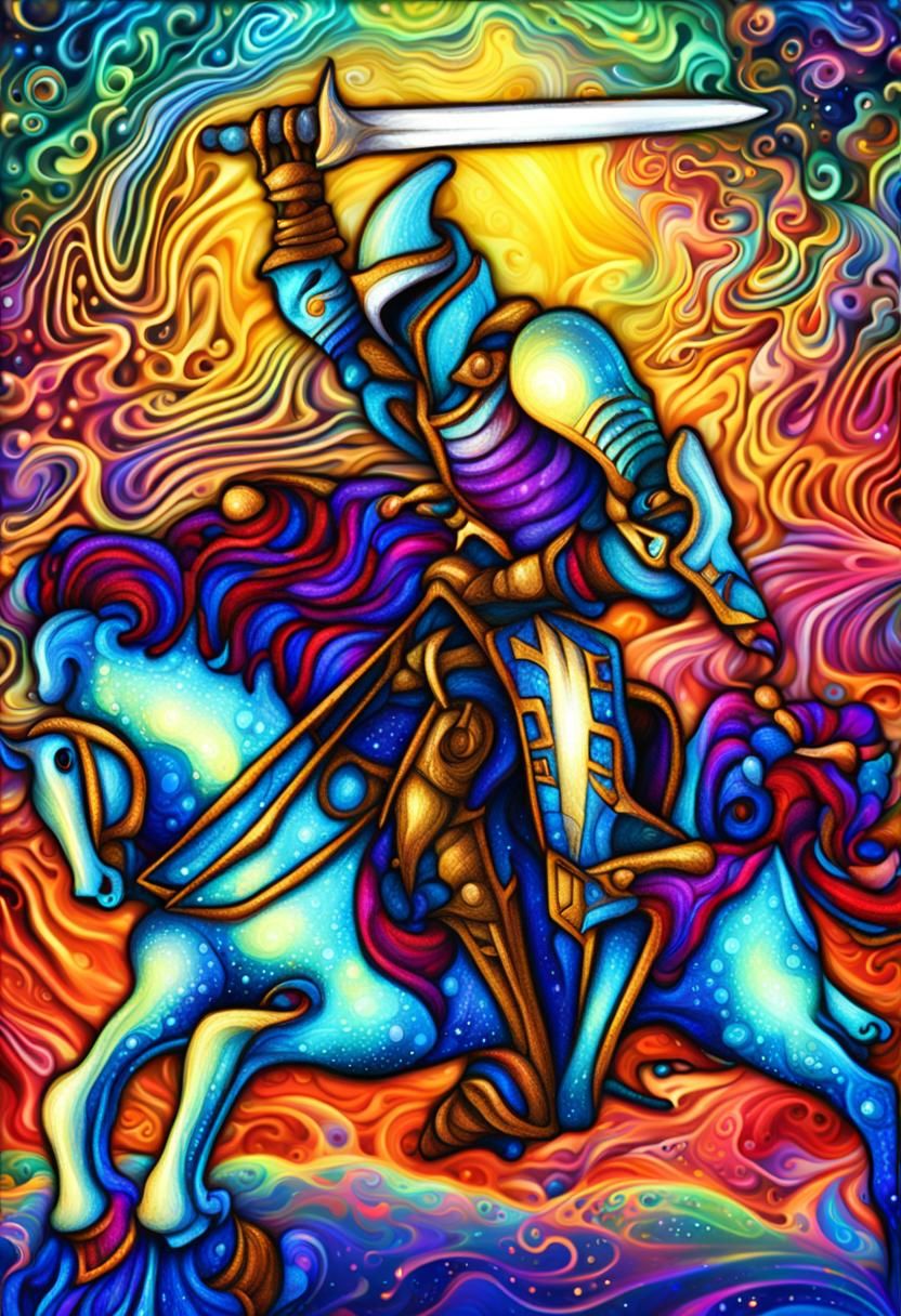 Astral Knight Riding with Sword, Fractal Illustration