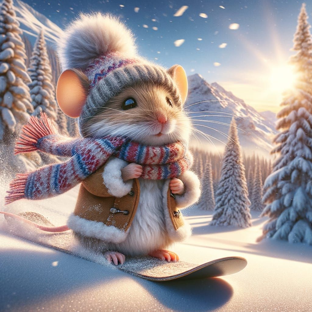 Warm Winter Mouse Surfs Down the Mountain
