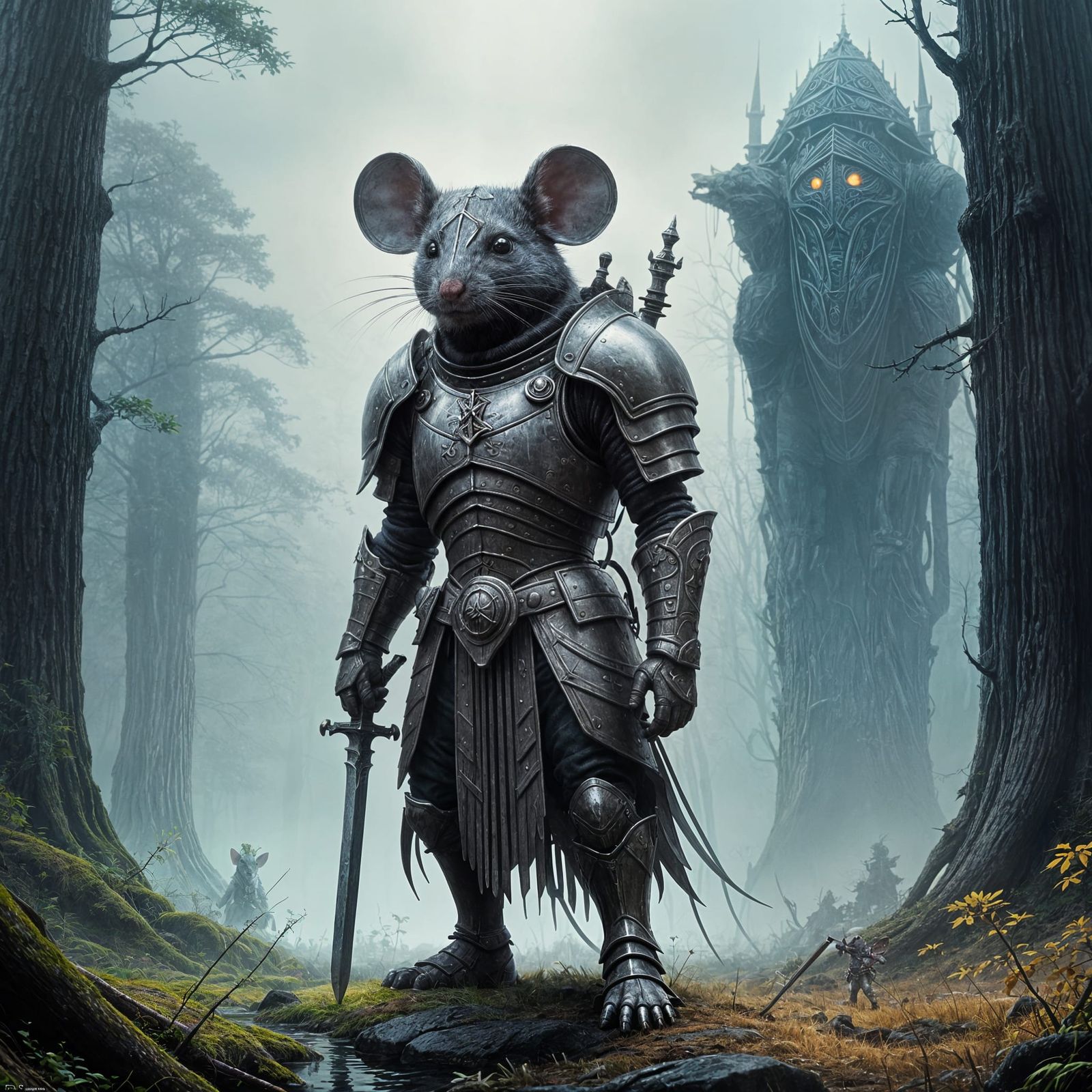 Heroic Mouse Knight Stands Tall in Ancient Forest