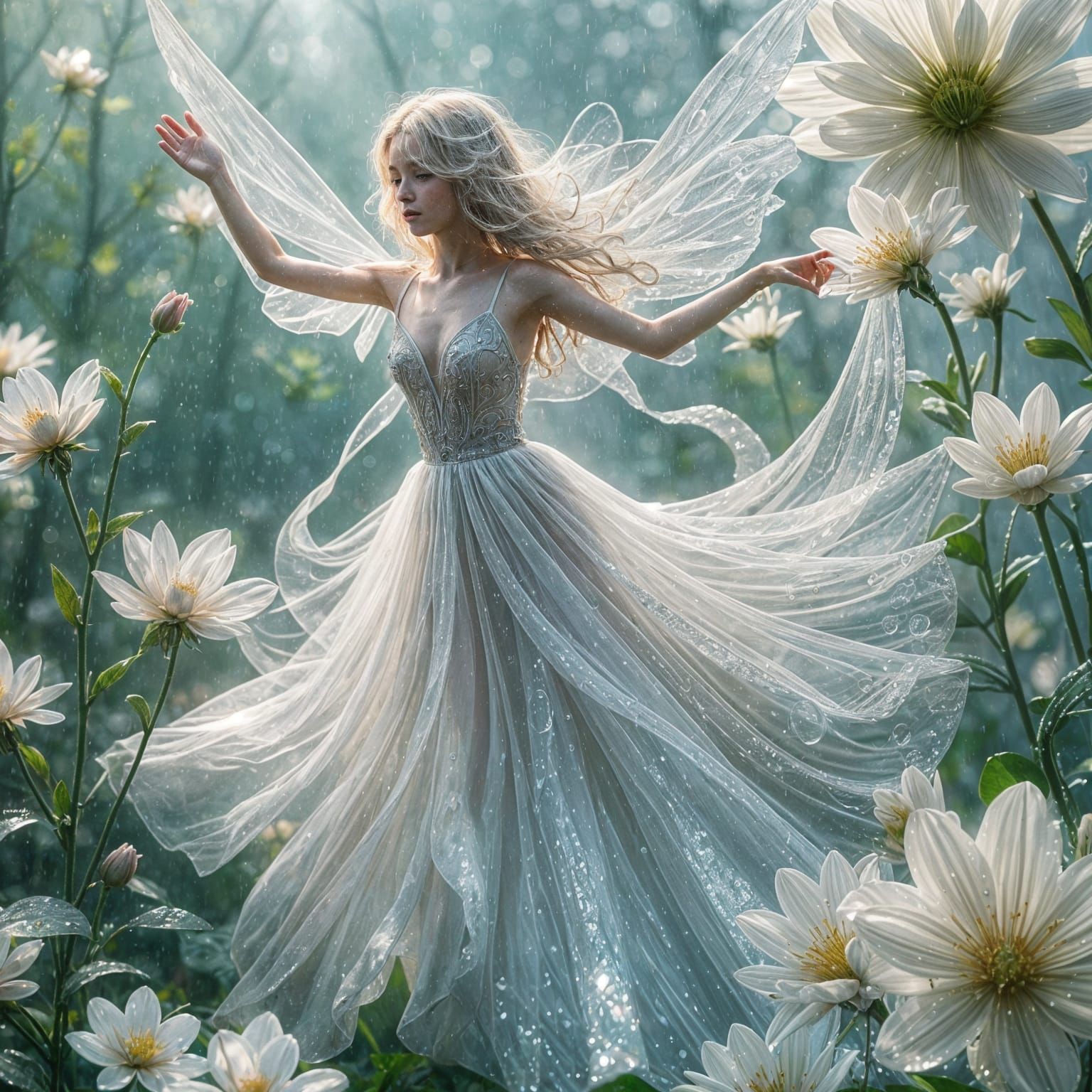 Detailed Fairy Dancing in Blossoming Garden