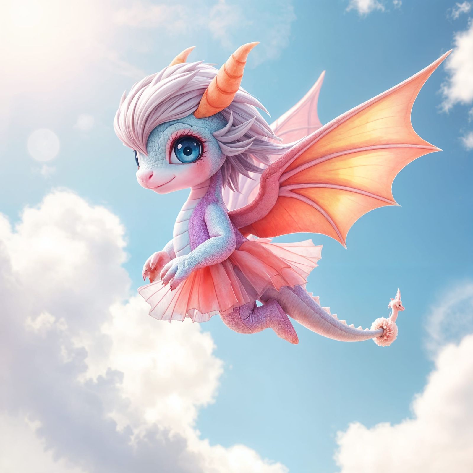 Cute Dragon Girl with Wings in Flight