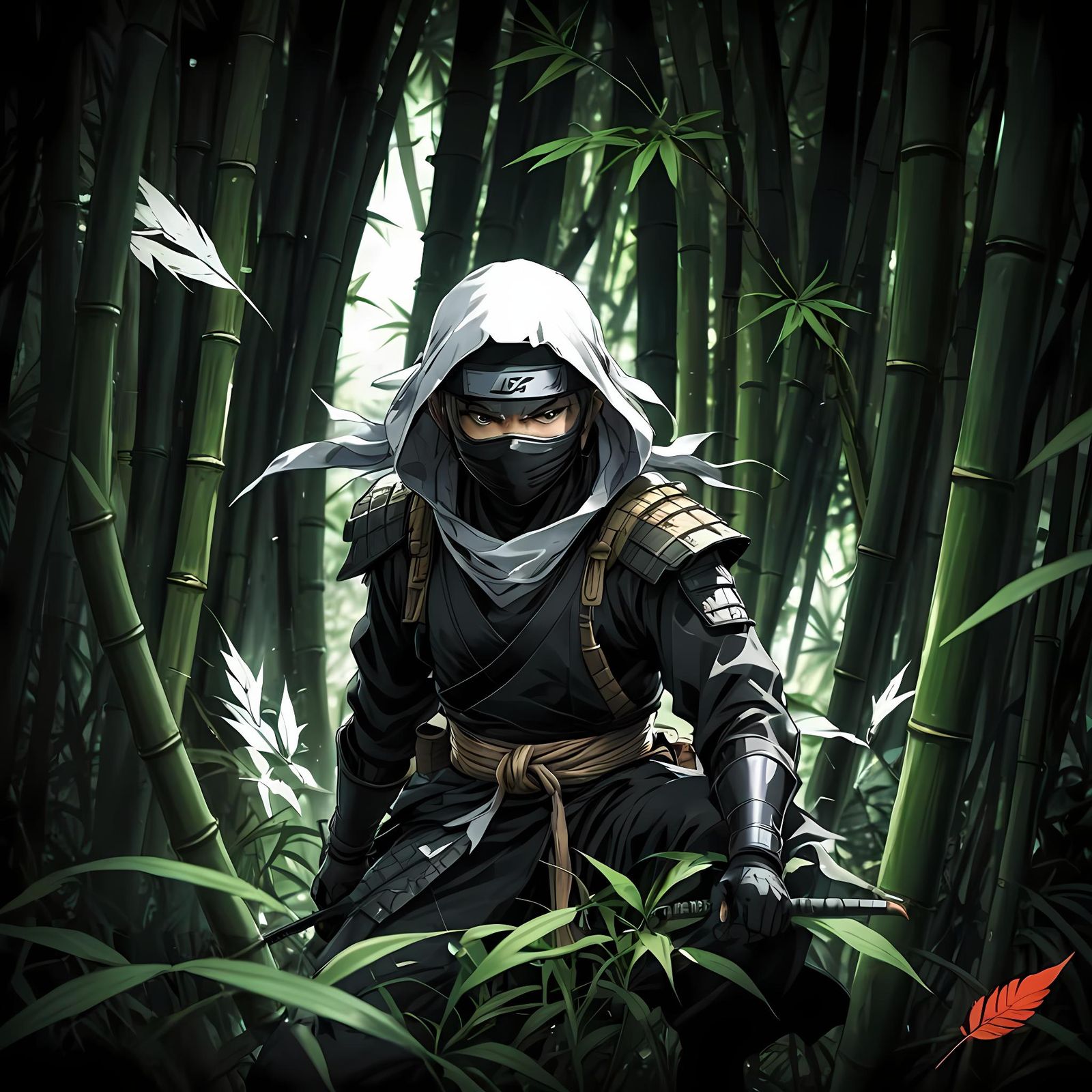 Ninja Camouflage in Bamboo Forest, Anime Style