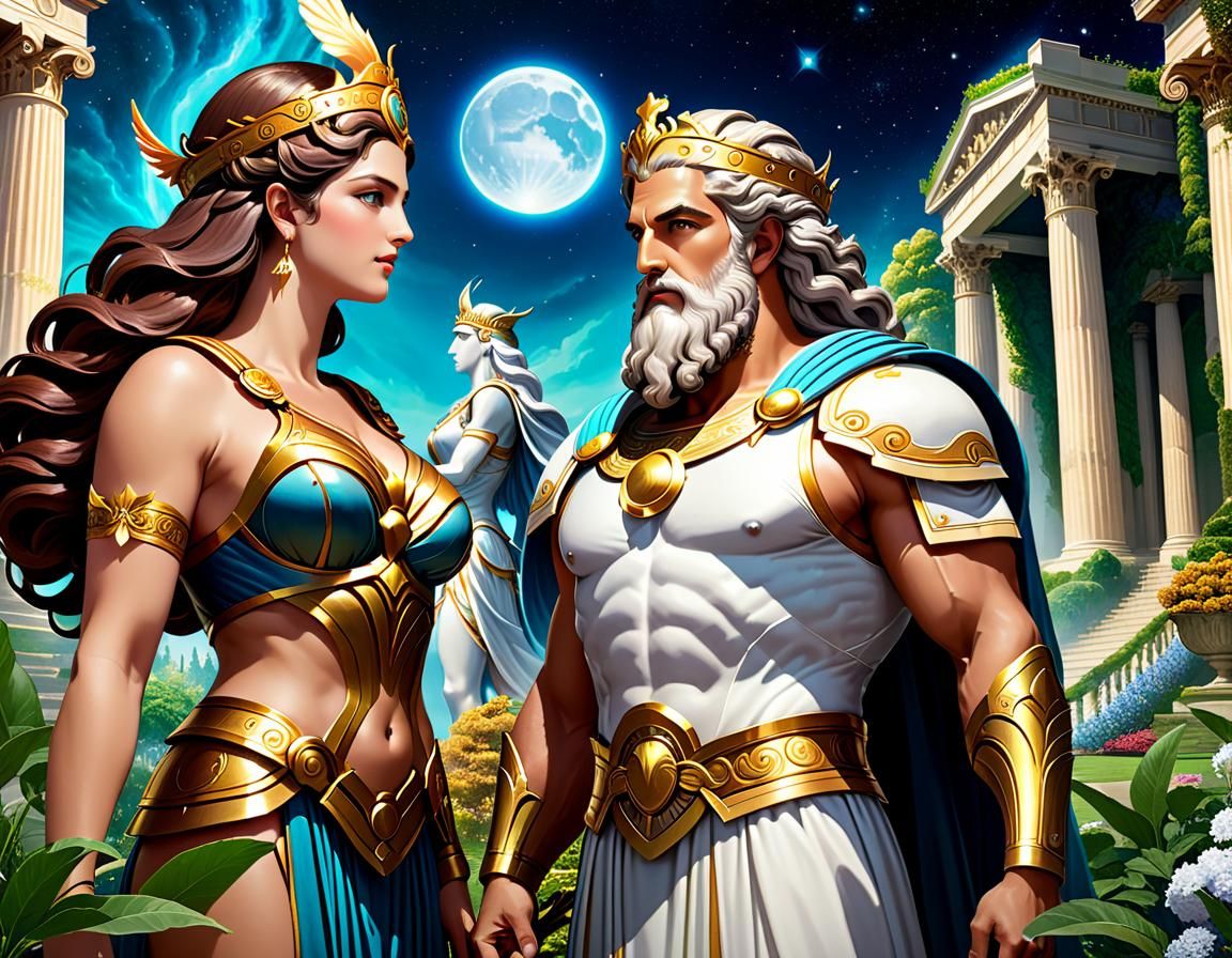 Zeus and Athena in Olympus: Detailed Fresco Art