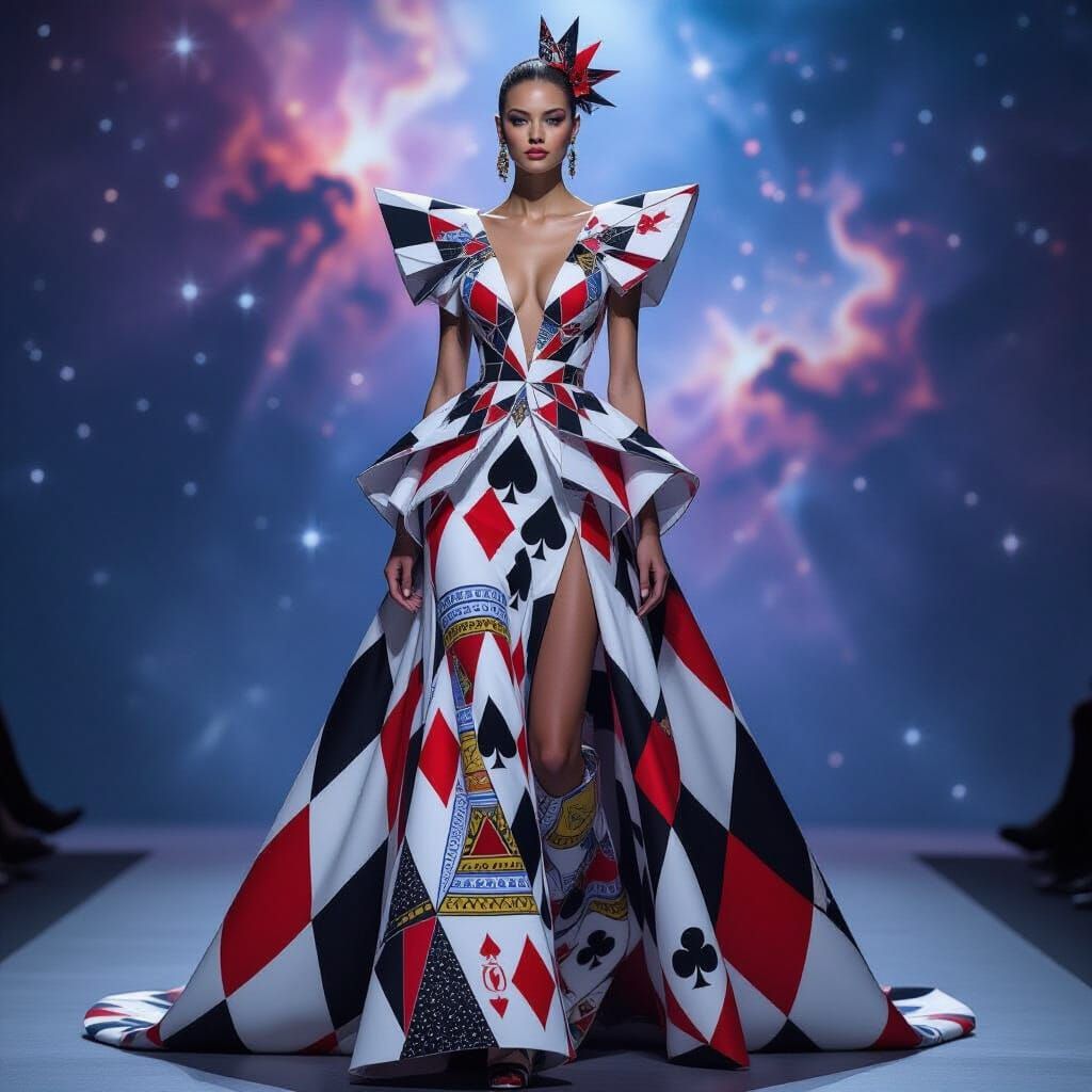 Avant-Garde Model in Cosmic Playing Card Couture