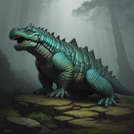 Dimetrodon in Prehistoric Forest, Fantasy Illustration