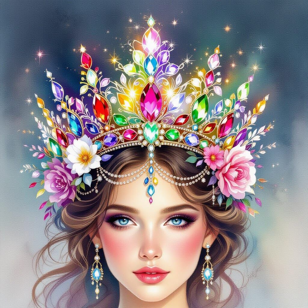 Ethereal Gemstone Crown in Romantic Watercolor Style