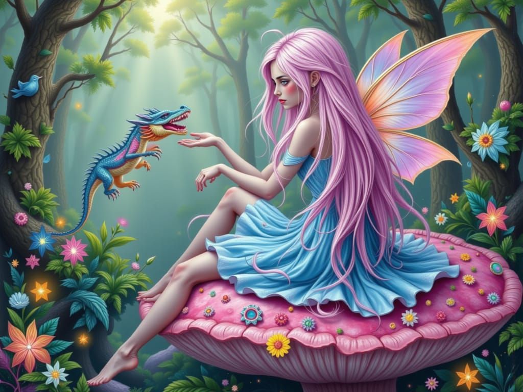 Enchanting Fairy with Dragon in Magical Forest