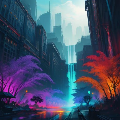 Hyperrealistic Cityscape Concept Art in Vibrant Colors
