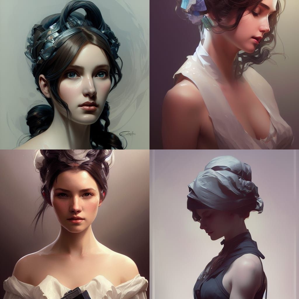 Detailed Maid Portrait in Art Nouveau Style