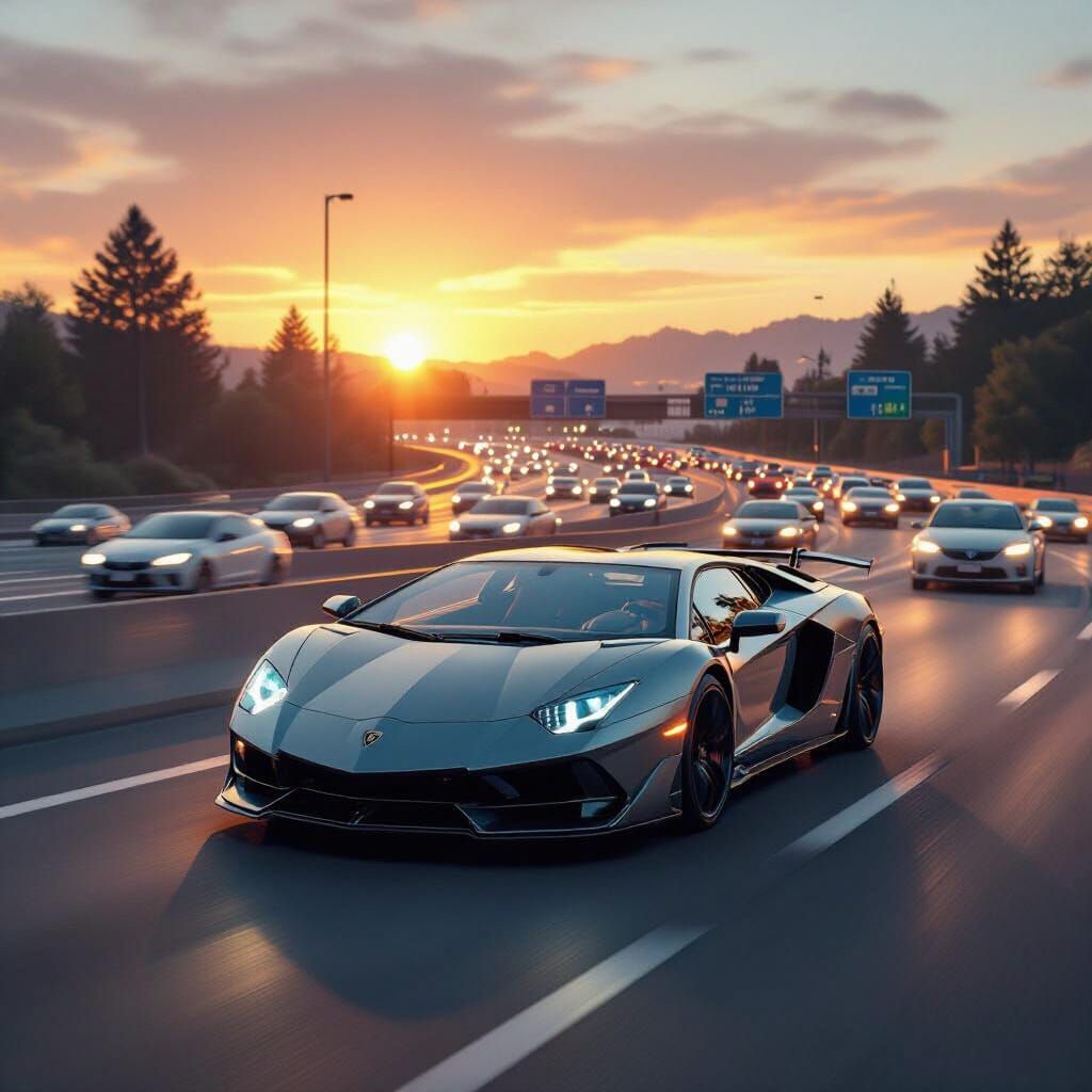 Lamborghini Aventador SVJ Speeding on Highway in Digital Art...