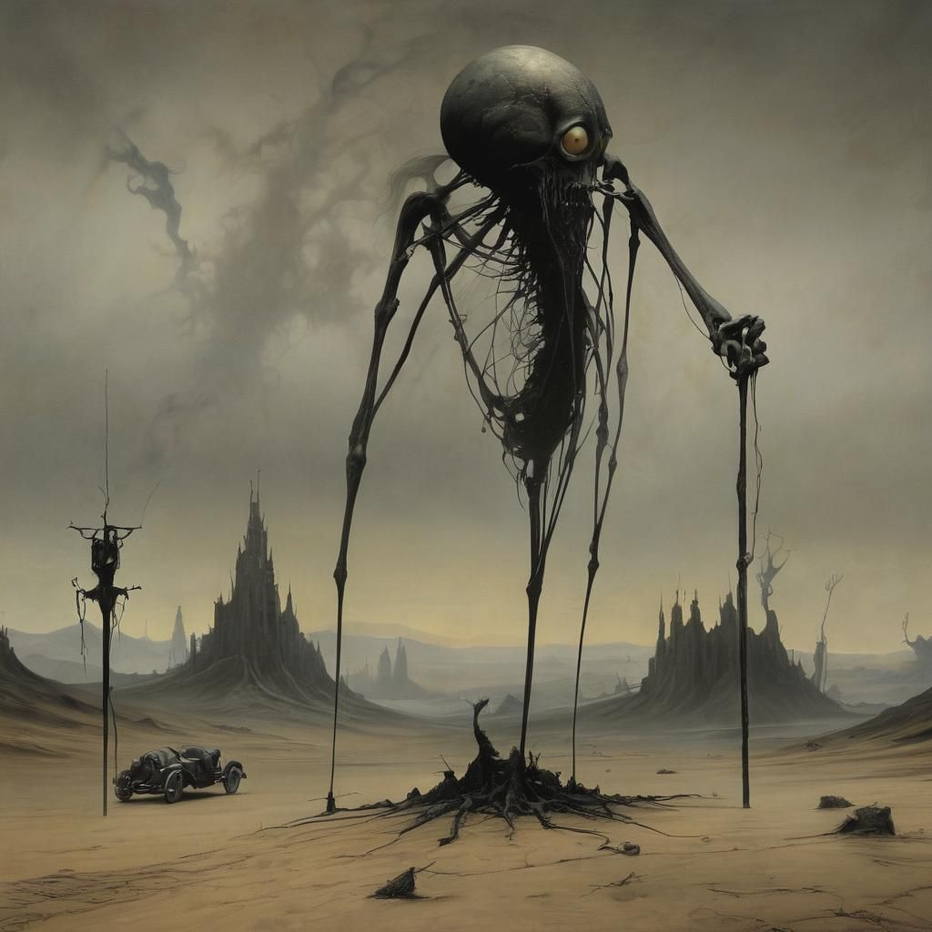 Grimdark Scene in Surrealist Dark Fantasy Style