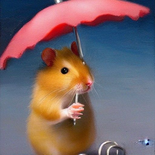 Hamster Under Umbrella in Oil Painting Style