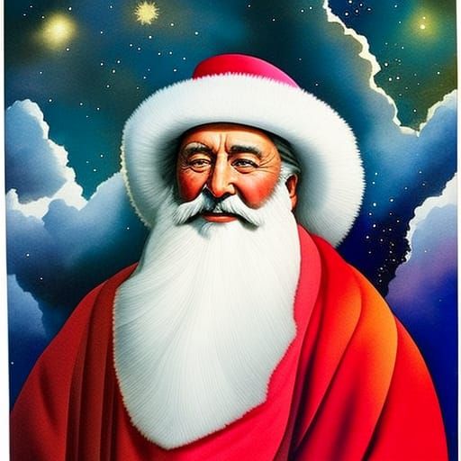 Glowing Father Christmas Portrait in Art Nouveau Style