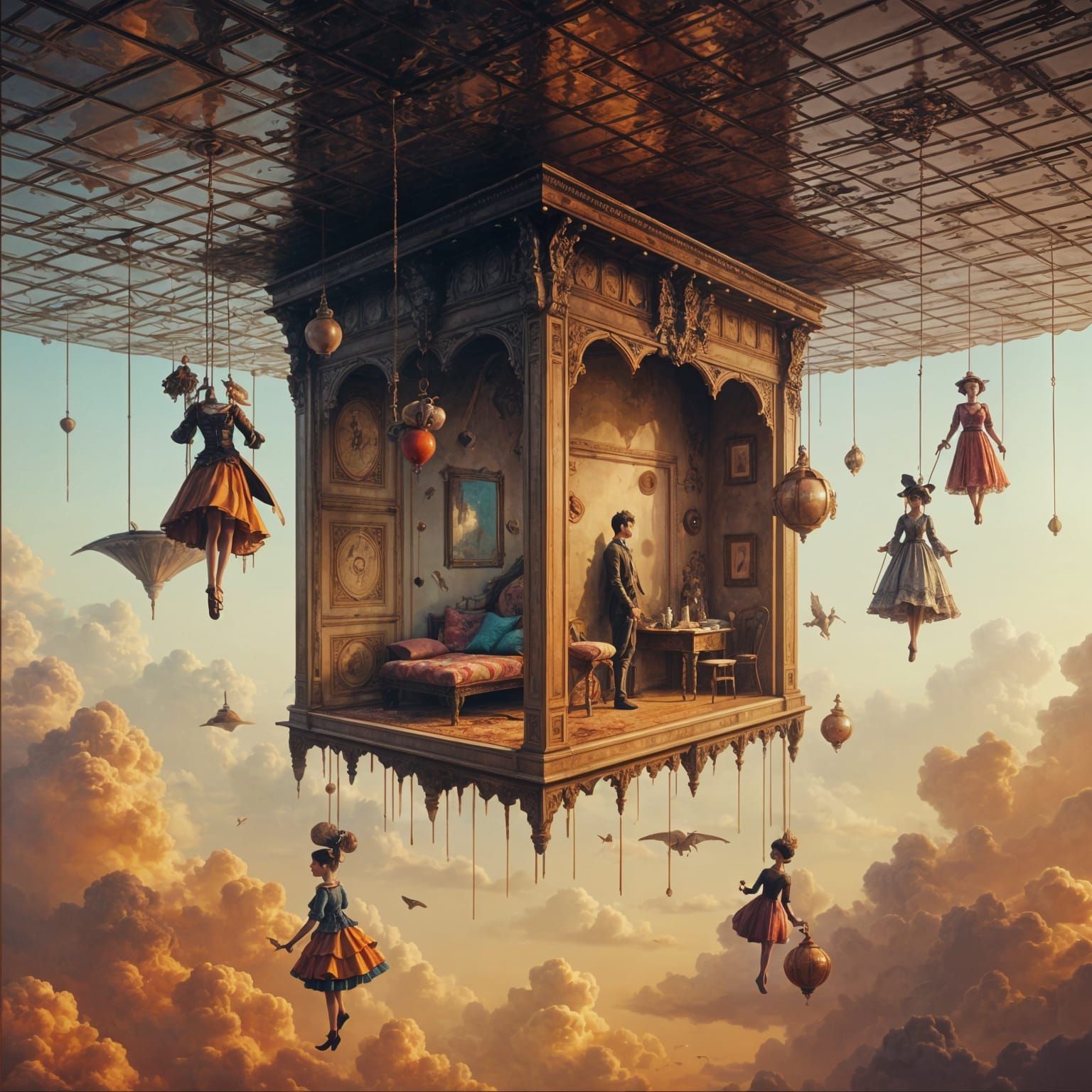 Whimsical Dreamscape with Upside-Down Room
