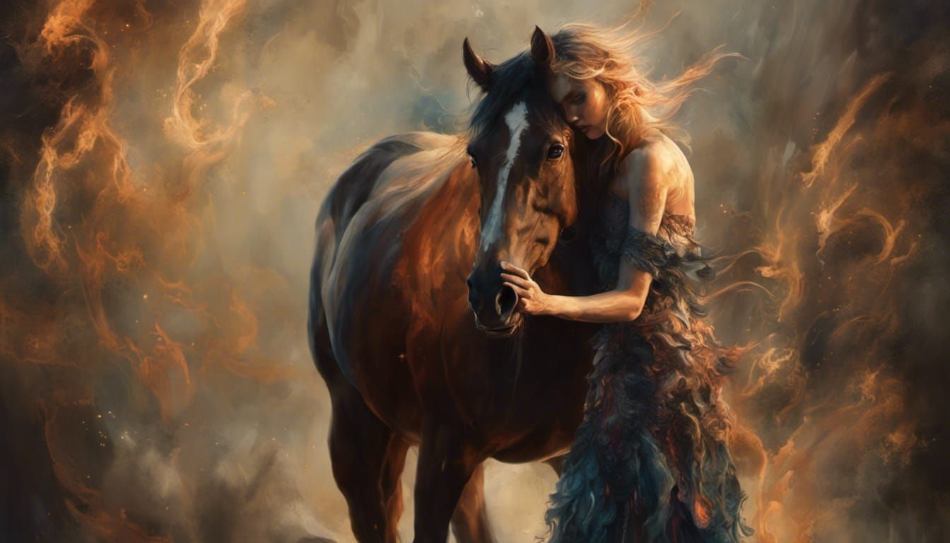 Ethereal Embrace: Horse and Rider in Fantasy Art
