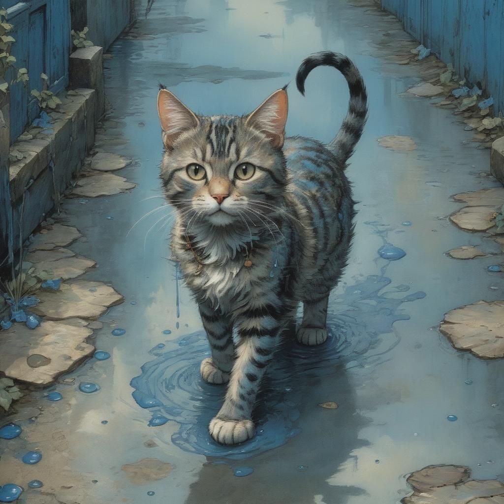 Cat's Blue Footprints: Expressive Fantasy Art