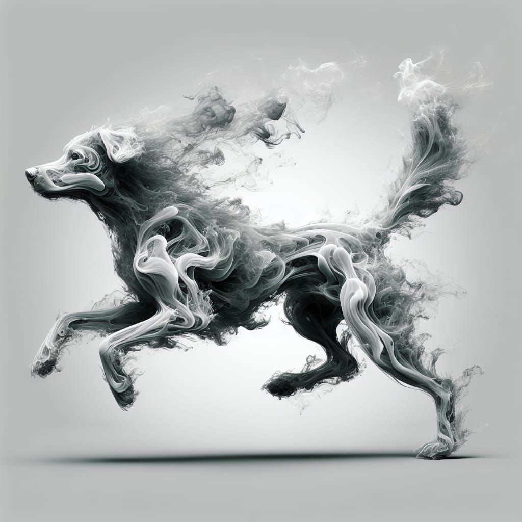 Ethereal Wind Dog Running in Mist