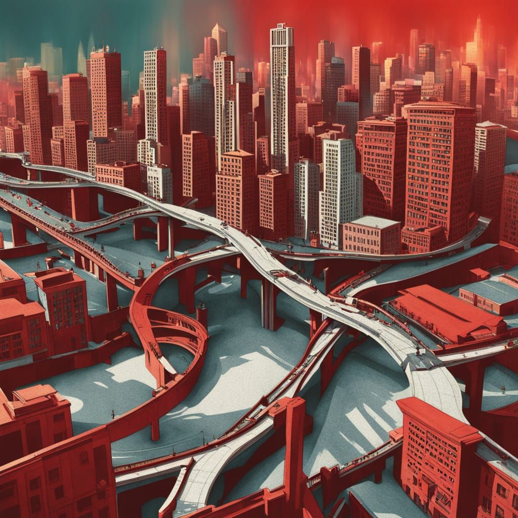 Infinite Rotating Cityscape in M. C. Escher Style