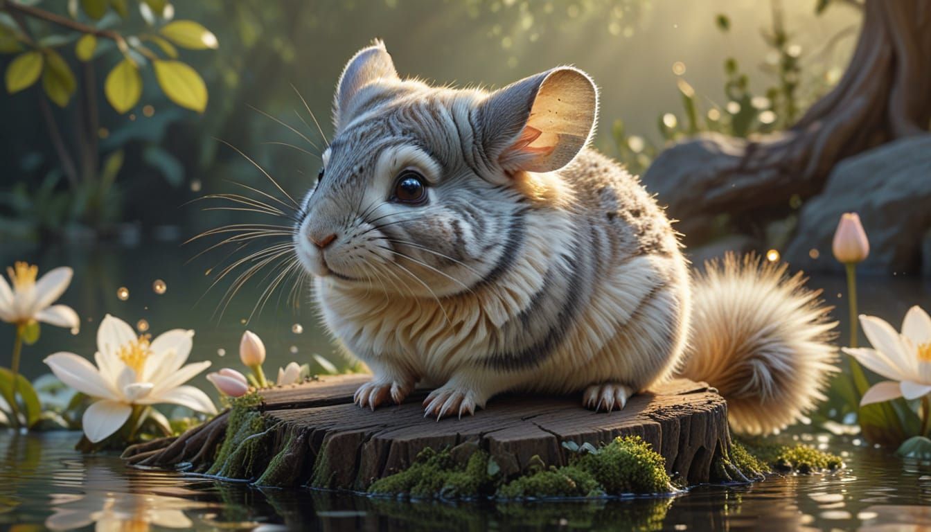 Ethereal Fantasy Chinchilla in Whimsical Landscape