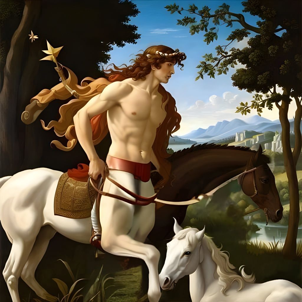 Centaur With Horses On Pasture