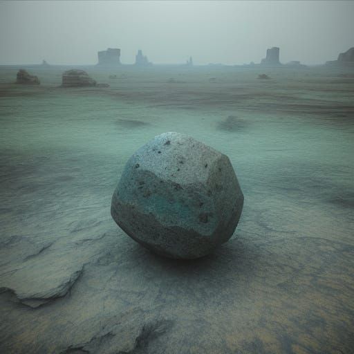 Mysterious Stone on Desolate Plain Impressionistic Oil Paint...