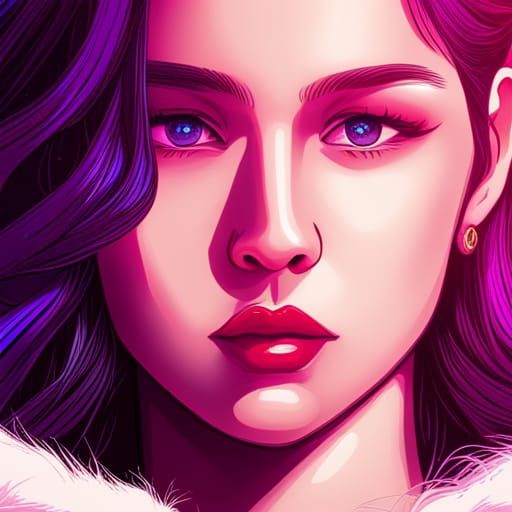 Synthwave Portrait of a Beautiful Woman in Neon