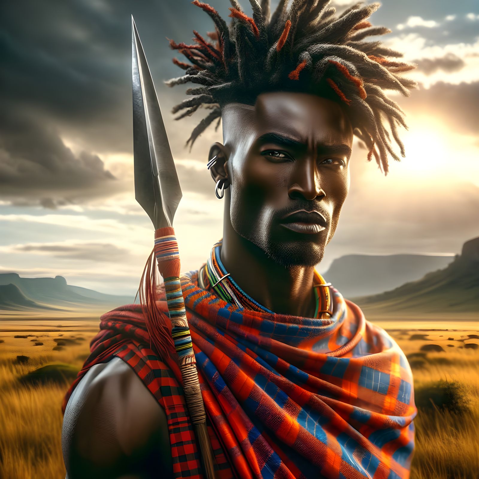 Strong Maasai Warrior in Traditional Attire