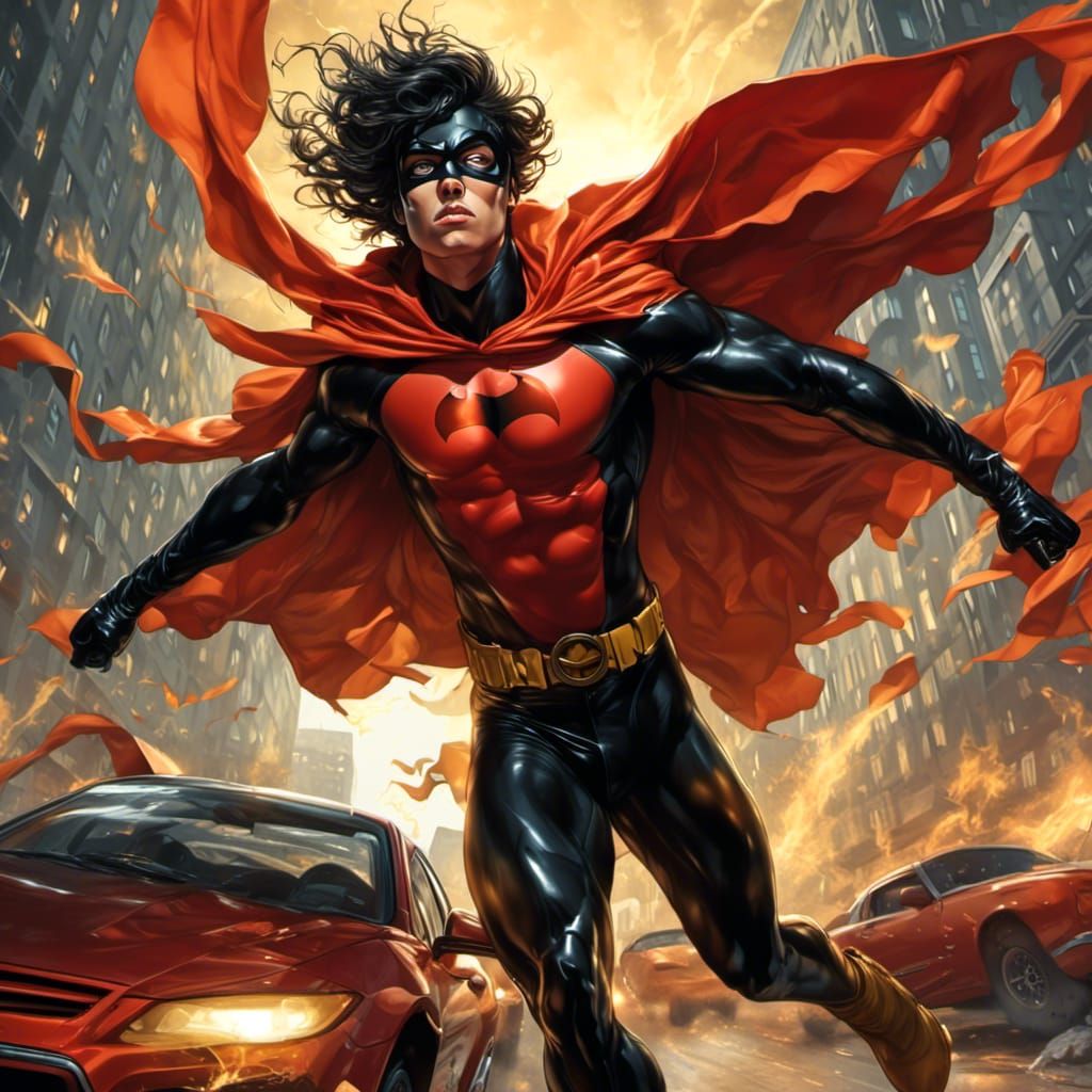 Superhero Lifting Car: Comic Book Style Art