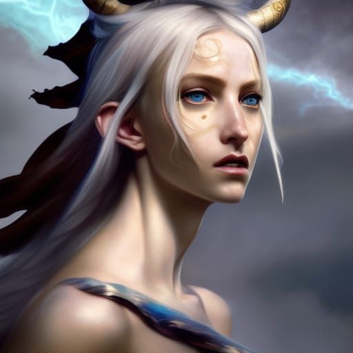 Dragon-Elf Hybrid Woman in Desert Landscape