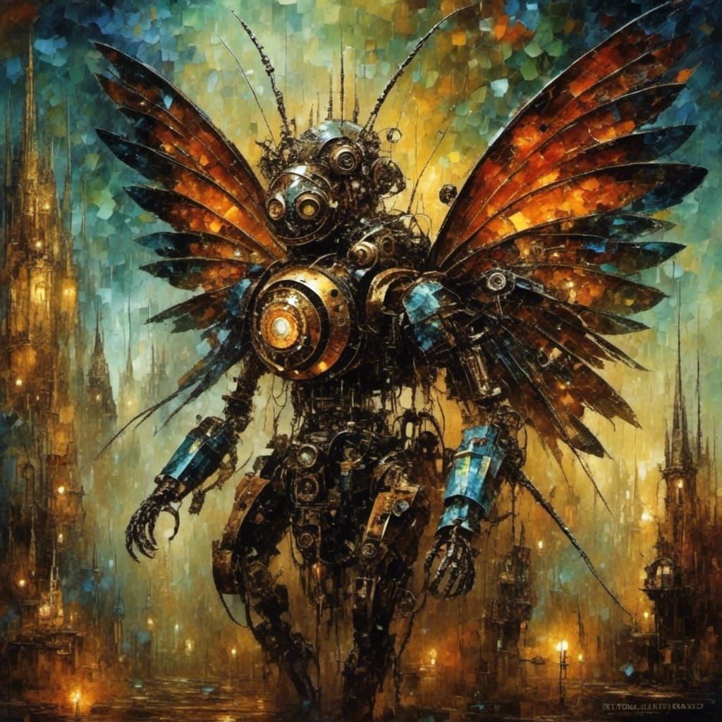 Steampunk Robot Fairy with Brilliant Wings