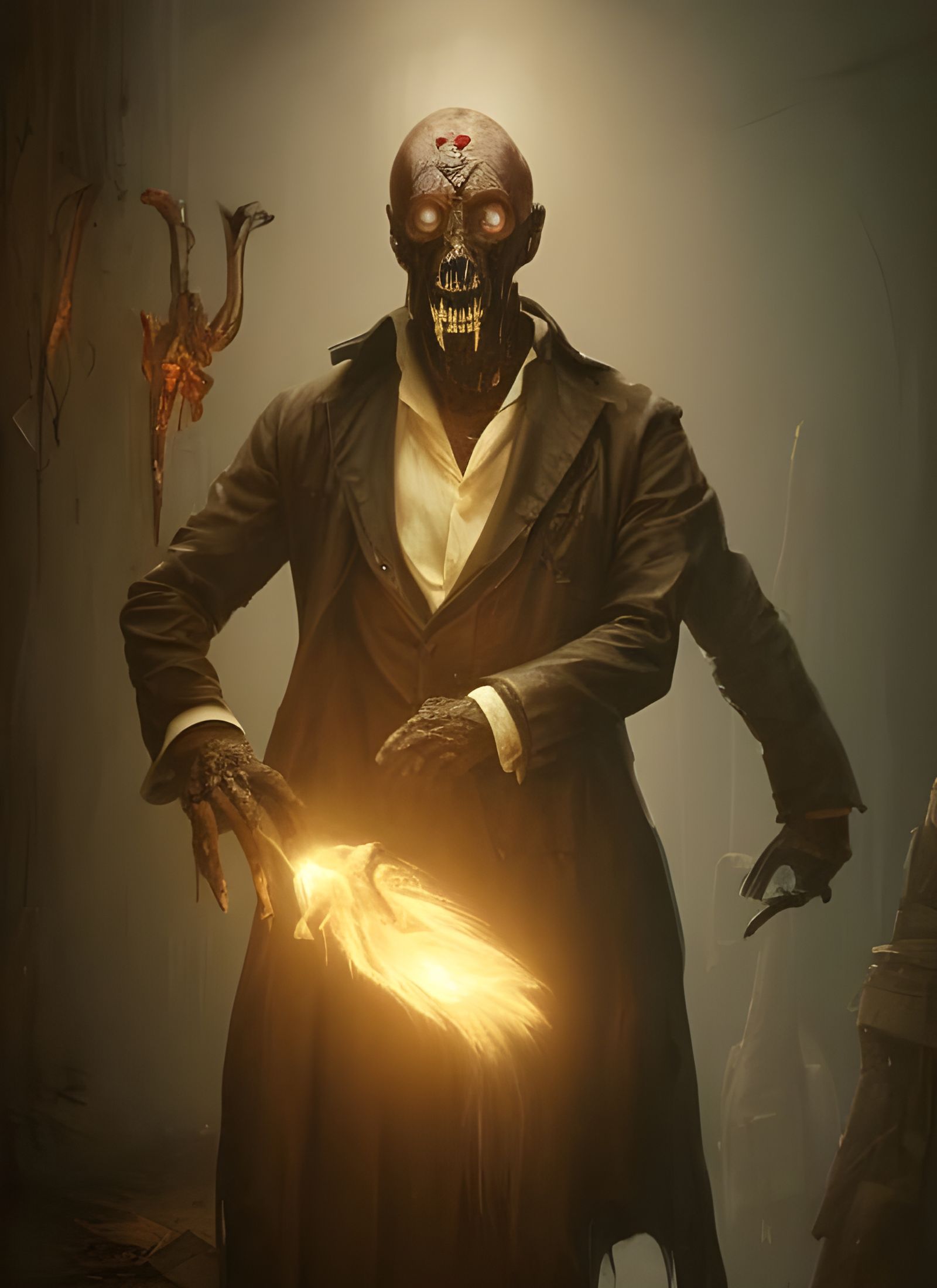 Sinister Doctor in Post-Apocalyptic Horror Landscape
