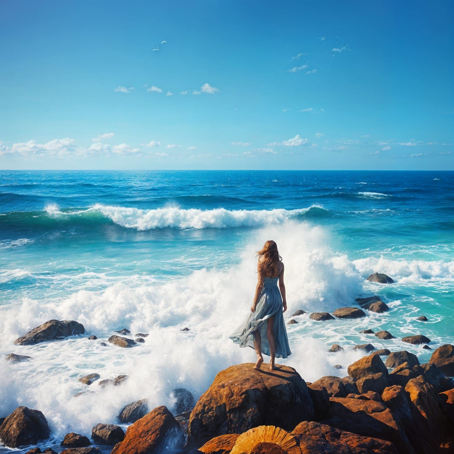 Ethereal Azure Seascape in Surreal Impressionistic Style