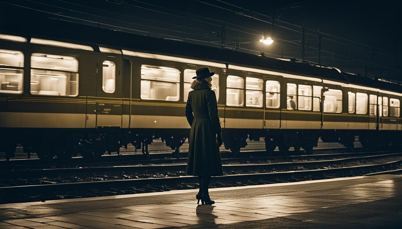 Film Noir: Woman at Railway Station at Night