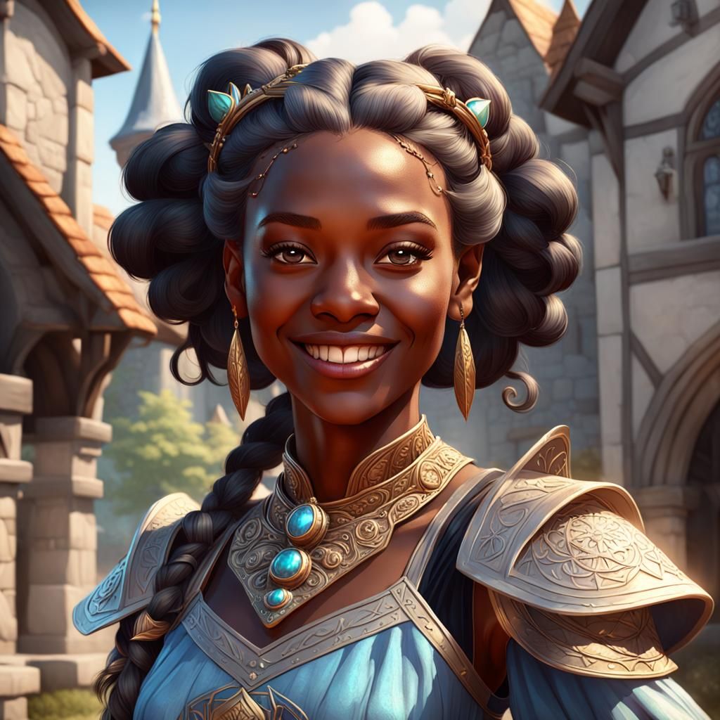 Medieval Black Princess Portrait in Art Nouveau Style