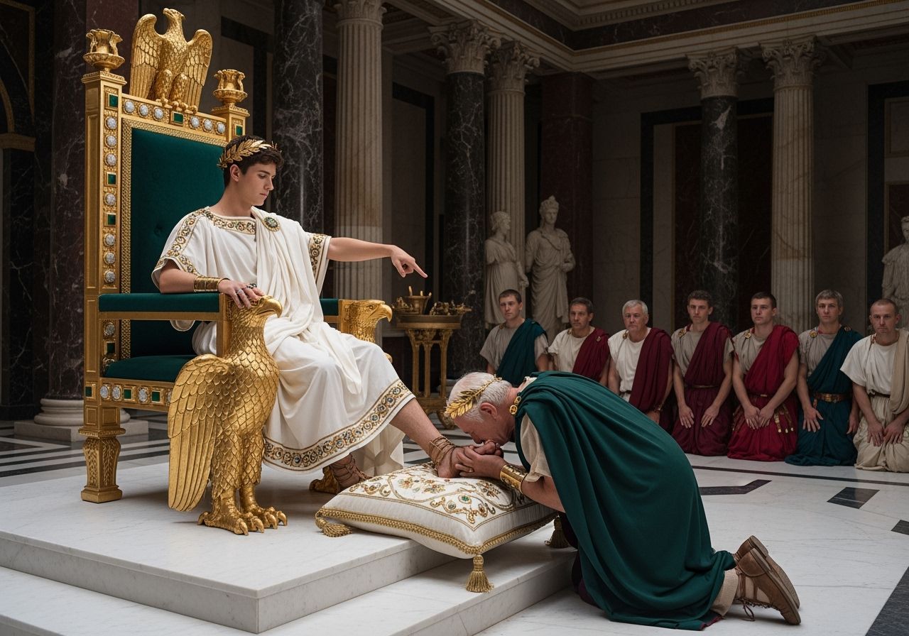 Emperor Nero on Emerald Throne in Roman Palace