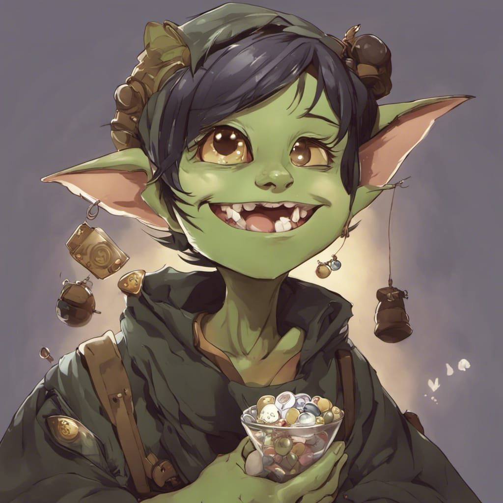 Adorable Female Goblin with Trinkets in Anime Style