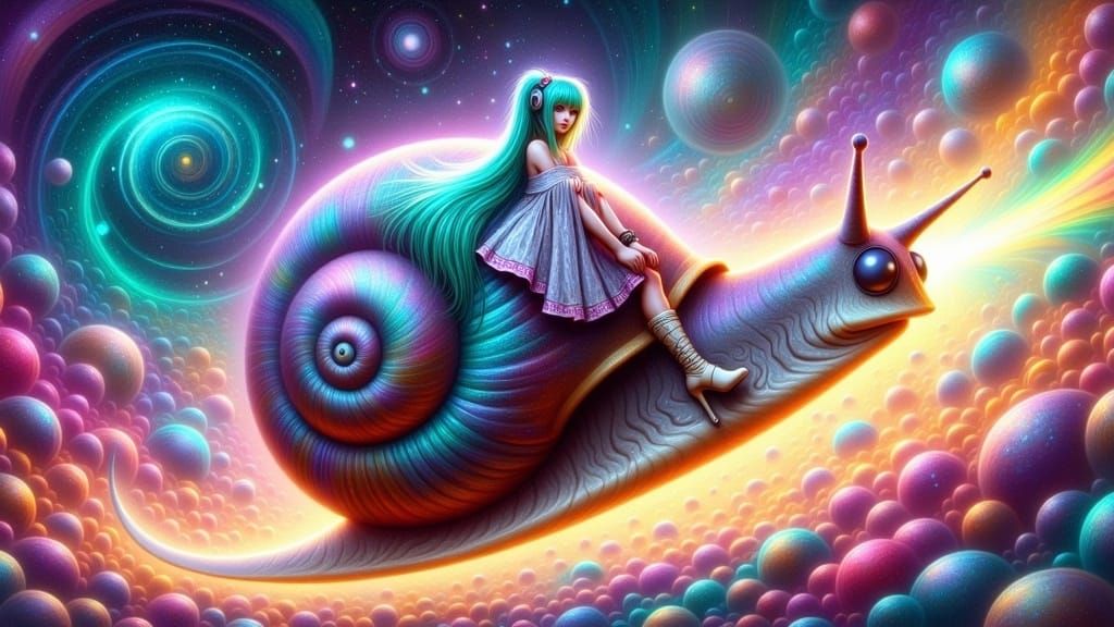 Stellar Cosmic Snail Ride in Vibrant Syd Mead Futurism