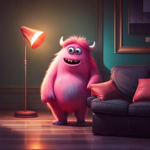 Cute Furry Pink Monster in Pixar Style