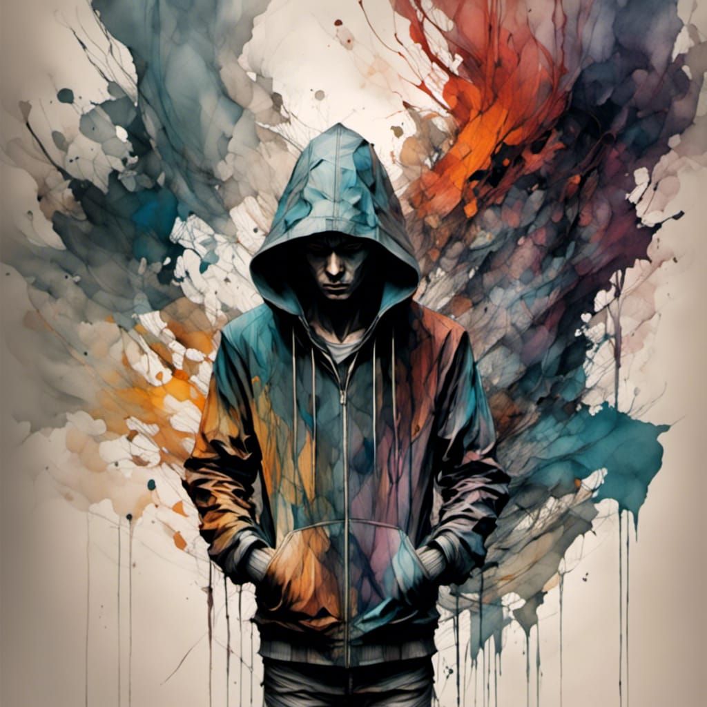 Emotional 3D Man with Hoodie in Watercolour Style
