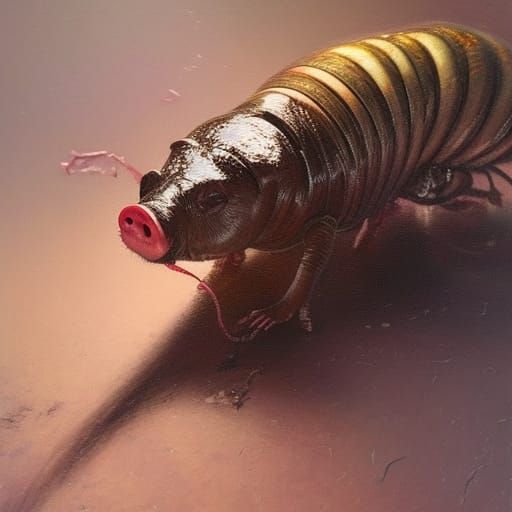 Surreal Pig Millipede Bat Hybrid Oil Painting