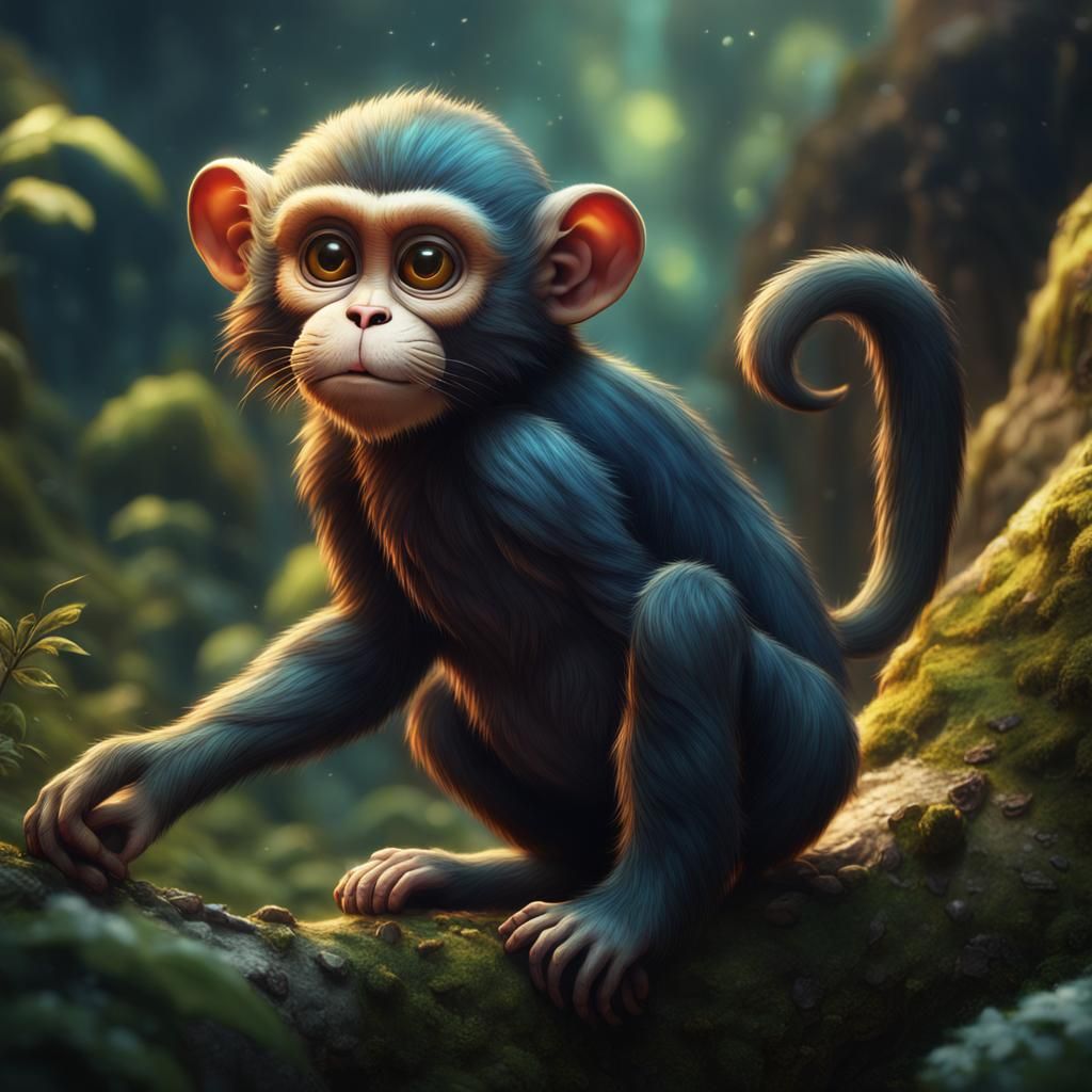 Small Monkey with Bulging Eyes as Detailed Matte Painting