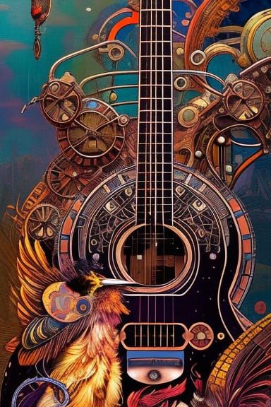 Steampunk Art Nouveau Electric Guitar Illustration