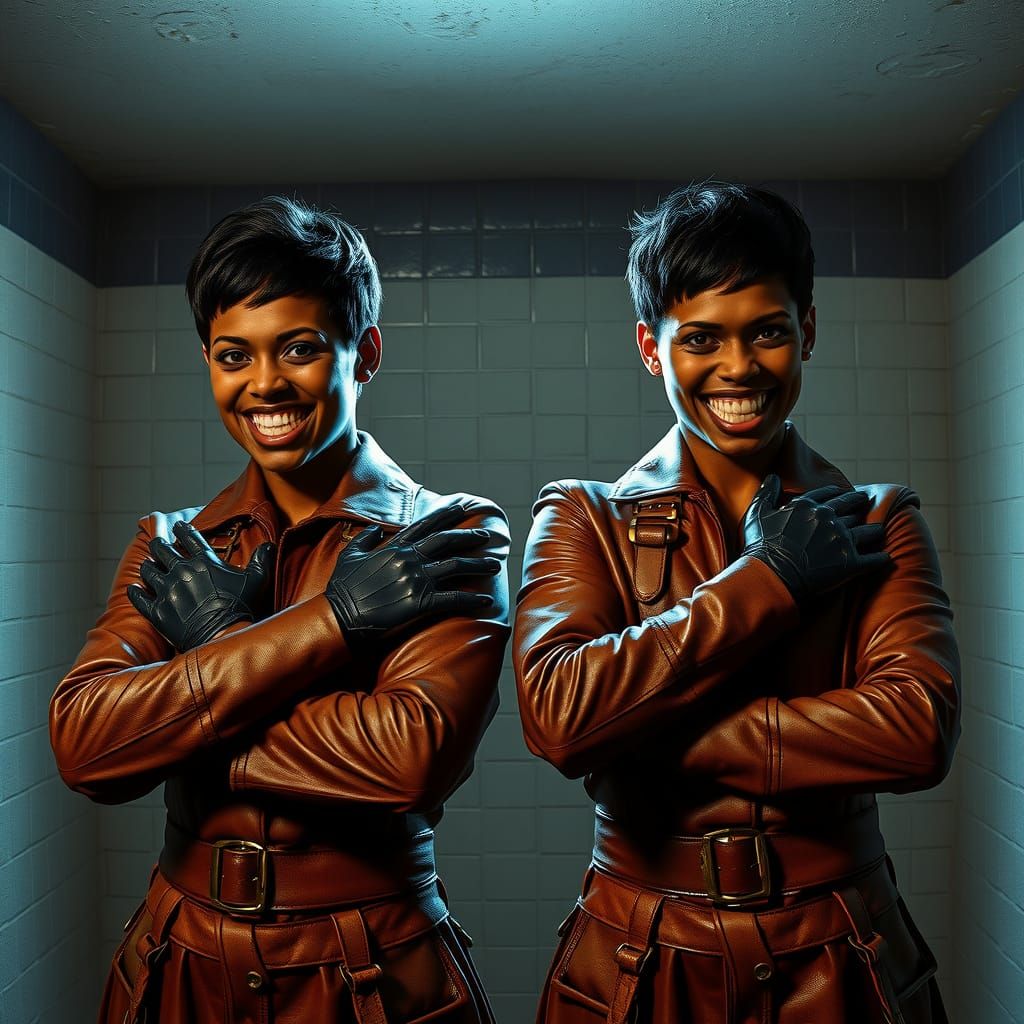 Two Women in Straightjackets in Dreamlike Setting