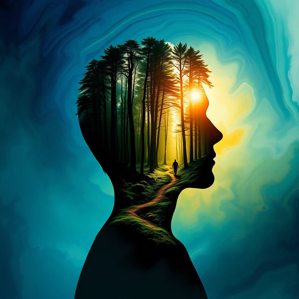 Mysterious Figure Embracing an Unearthly Forest