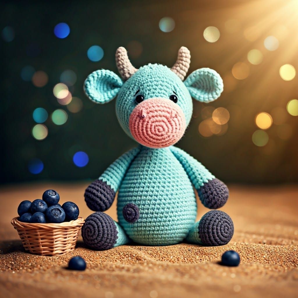 Crochet Cow with Gems and Blueberries
