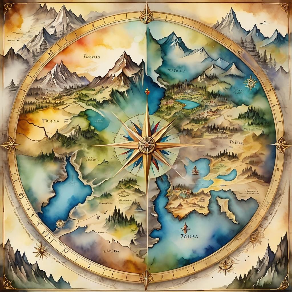 Fantasy Map of Tartaria in Watercolor Style