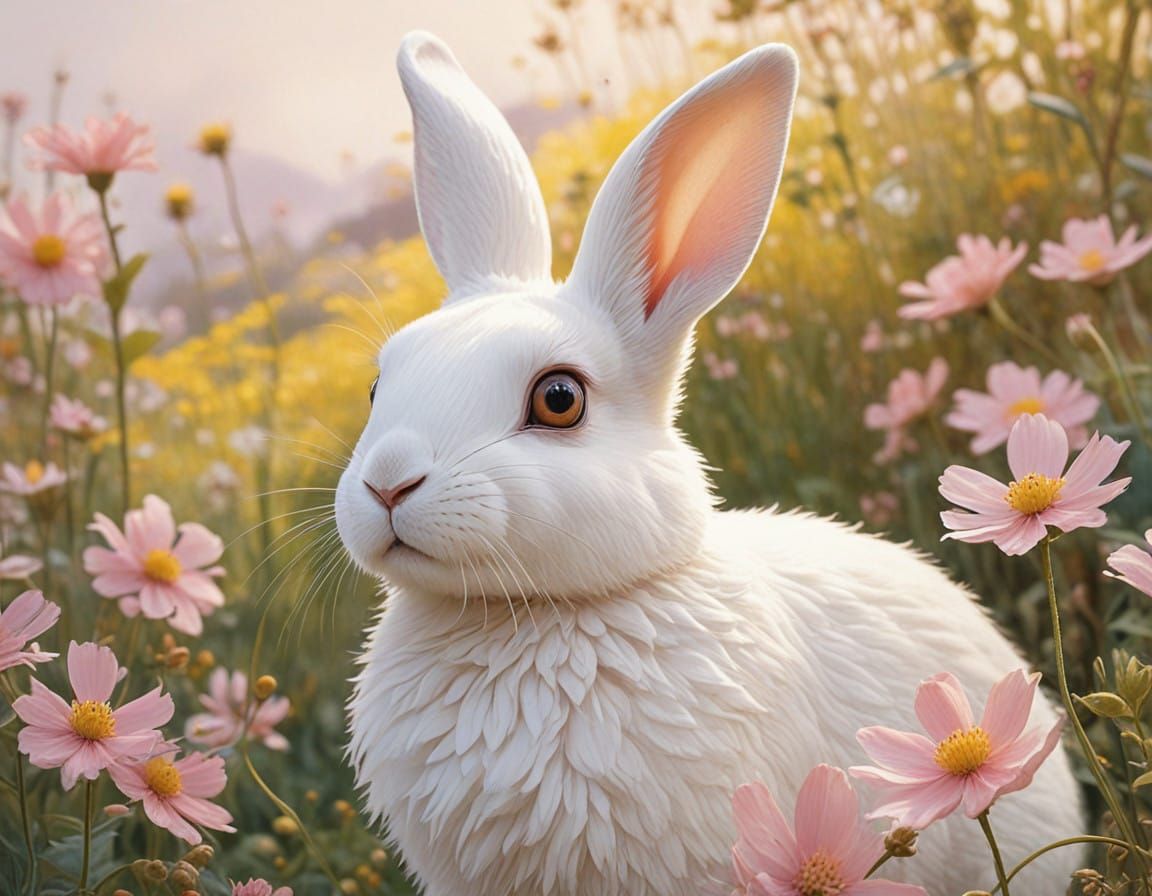 Whimsical Bunny Amidst Vibrant Flowers