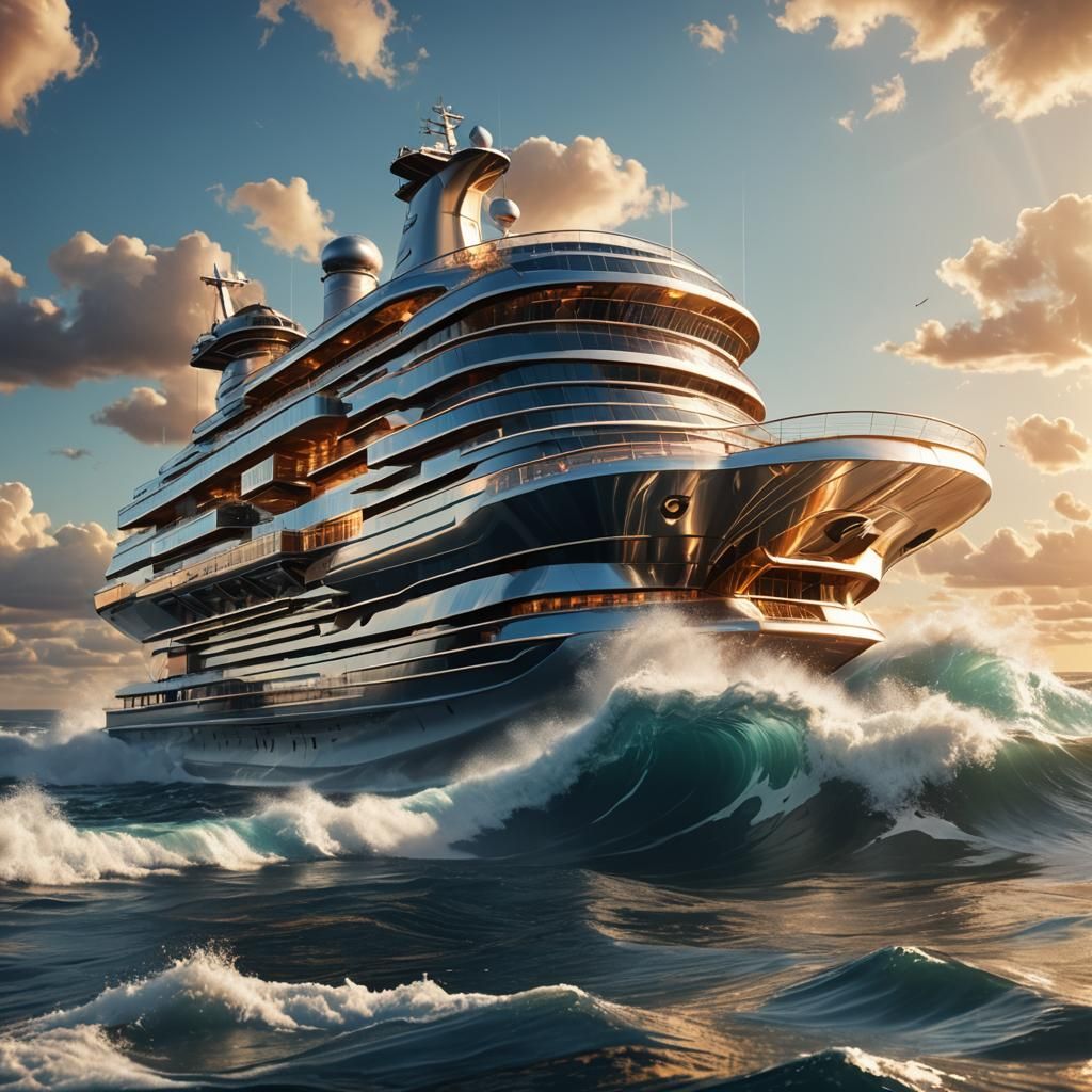 Futuristic Cruise Ship Concept Art in Art Deco Style